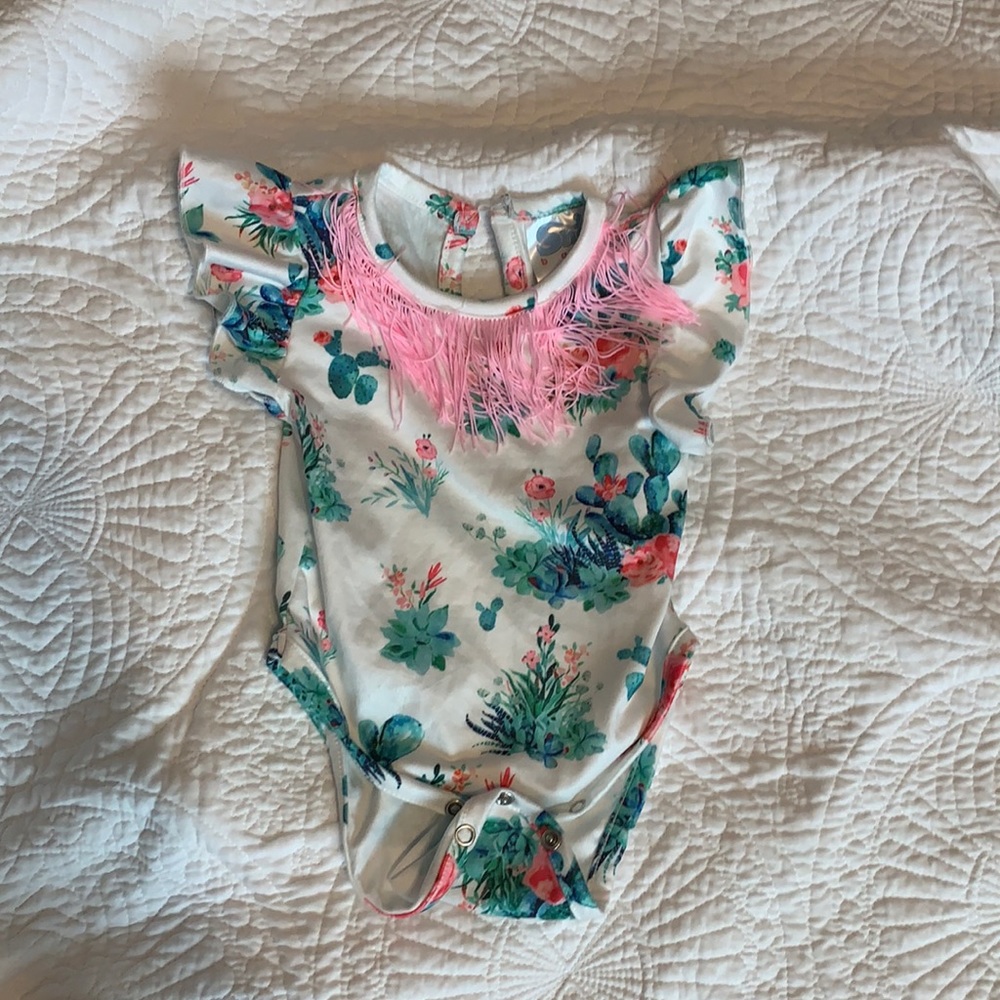 Shea Baby Cactus with pink fringe onesie
